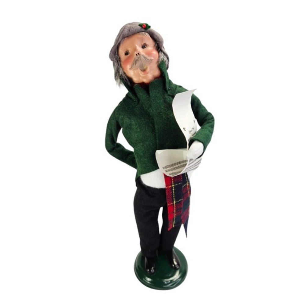 Byers Choice Man With Mustache Music Sheet‎ Caroler Green Coat Figurine 2000 Vtg